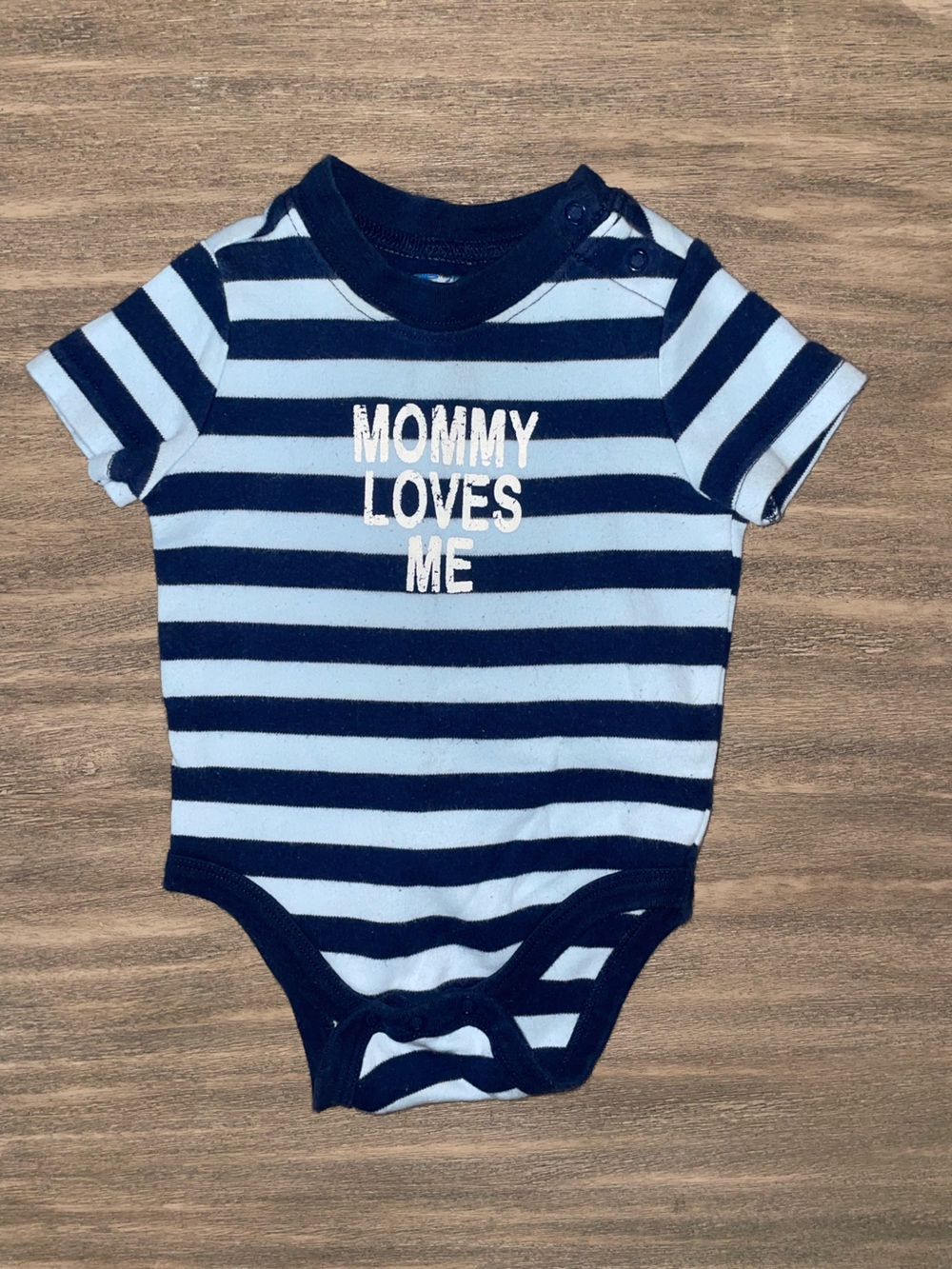 Circo Striped Navy & Light Blue Baby Onesie - "Mommy Loves Me"
